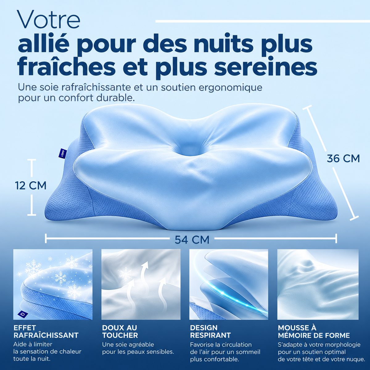 L'oreiller ergonomique rafraîchissant Dormenia