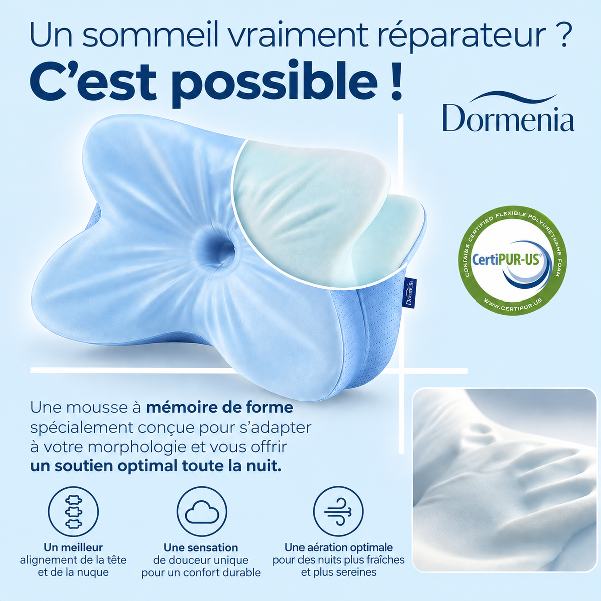 L'oreiller ergonomique rafraîchissant Dormenia